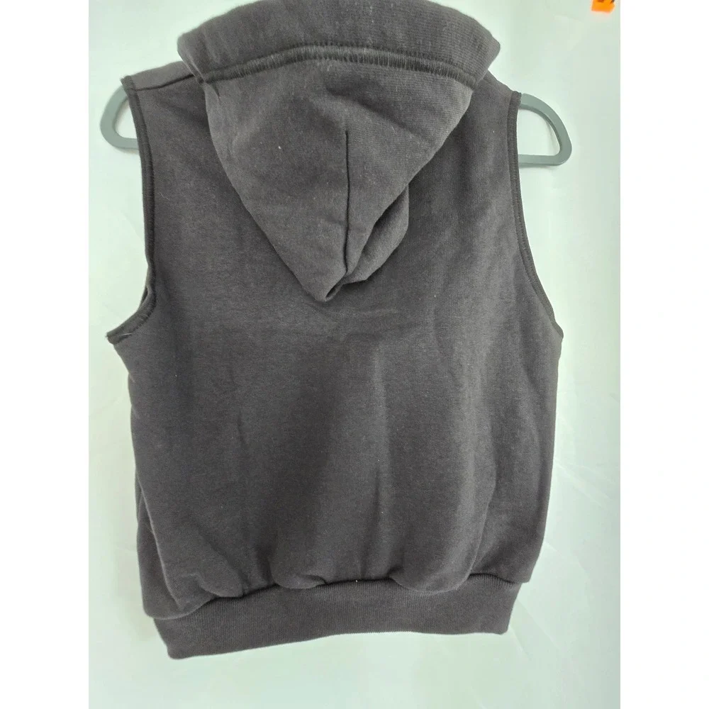 Vintage Hanes Boys Medium M 8 10 Black Full Zip Hoodie Vest Fleece Hooded Pocket